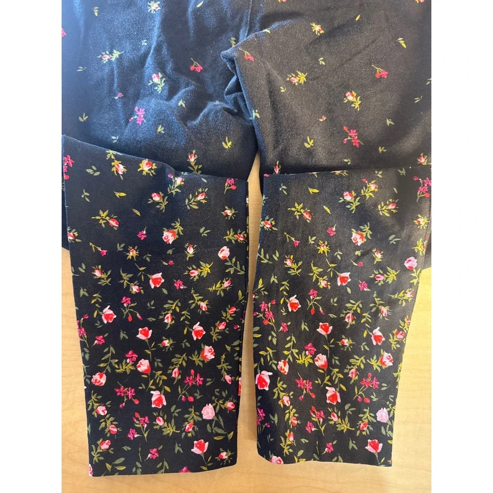 Old Navy Pixie Kids Mid-Rise Floral Rose Black Slim Tapered Pants Size 8